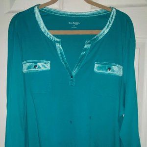 Kim Rodgers Teal three quarter sleeve Top